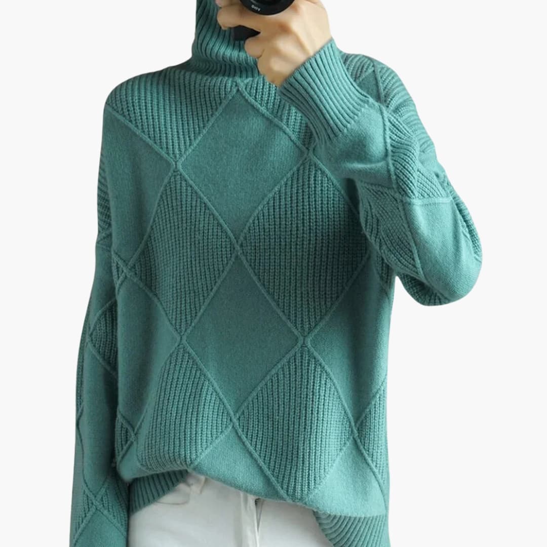 Diamond Pattern Turtleneck Sweater for Women - Image 6
