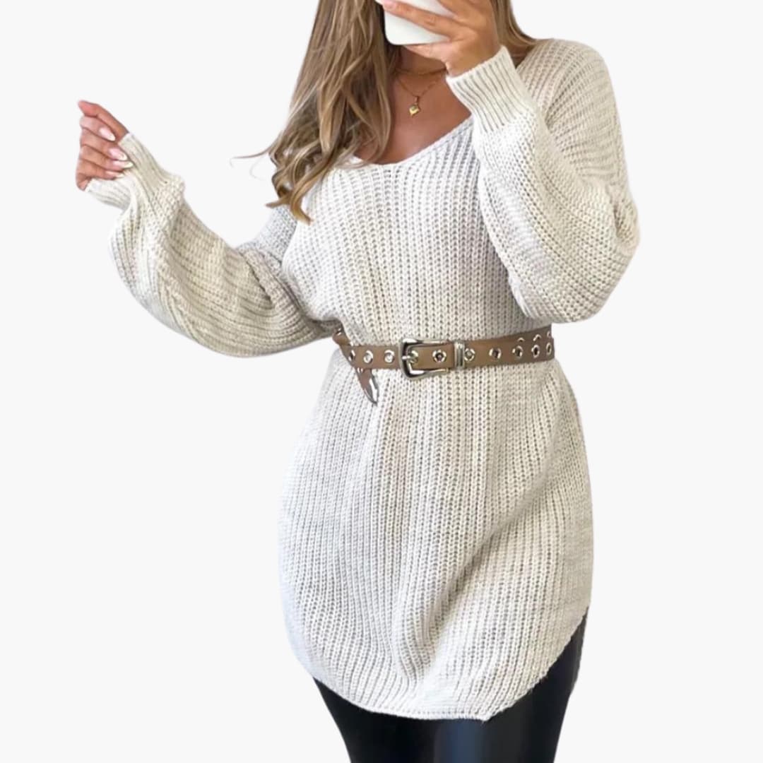 Oversized V-Neck Sweater Dress for Women - Image 2