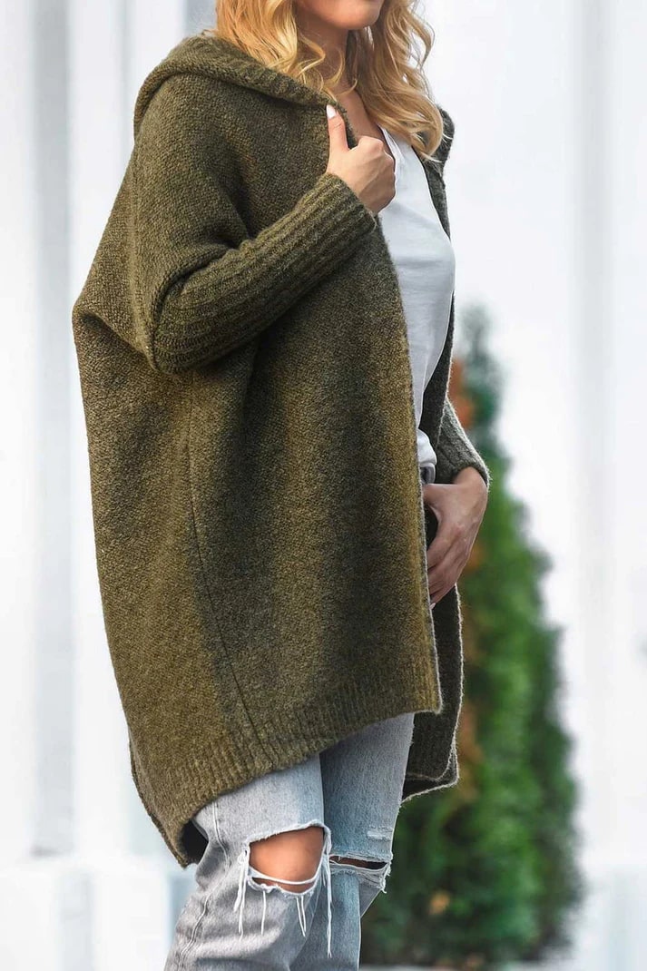 Stilfuld cardigan med overdimensioneret hætte til kvinder - Relaxed Fit Premium Knit
