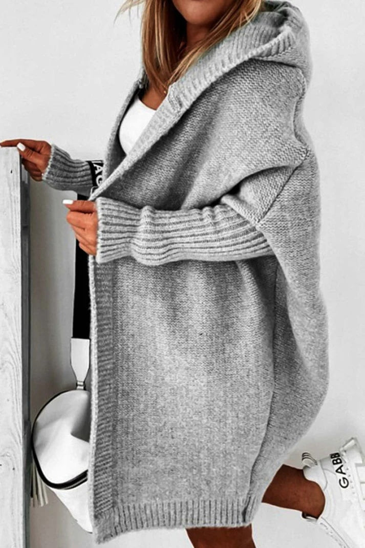 Stilfuld cardigan med overdimensioneret hætte til kvinder - Relaxed Fit Premium Knit