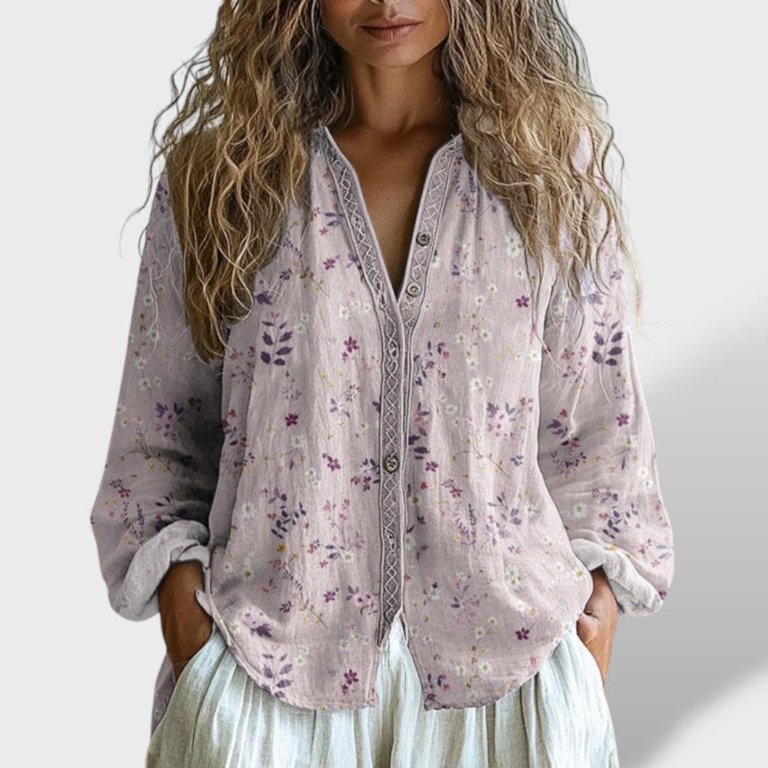 Women's Leaf Print Blouse | Vintage Style Long Sleeve Top | Retro Patterned Shirt for Casual Everyday and Office Wear