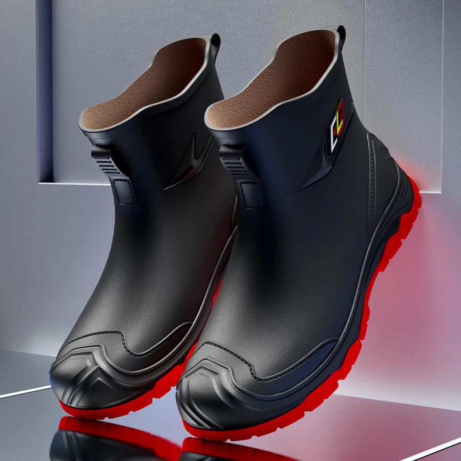 Men's Waterproof Rubber Work Boots | Anti-Slip Rain Boots with Flat Tread and Rinse-Clean Finish for Outdoor Use