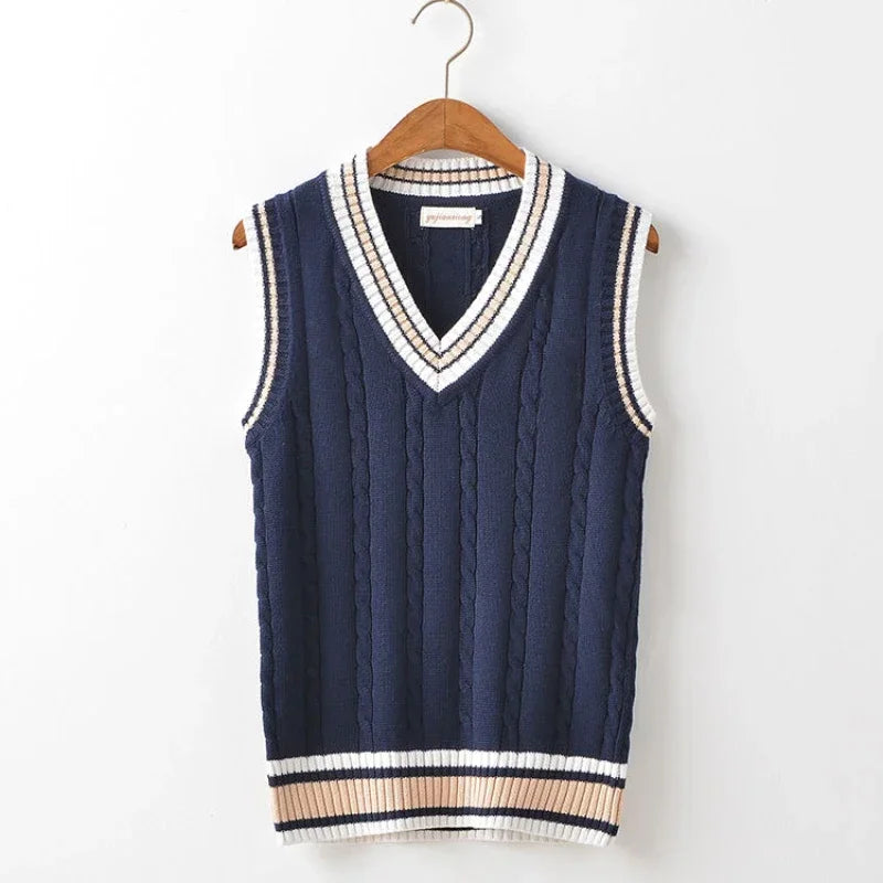 Vestă din tricot cu decolteu în V pentru bărbați | Pulover gros fără mâneci