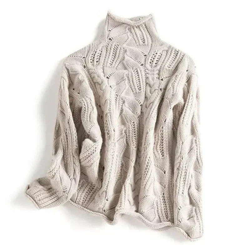 Jersey de cuello alto para mujer con diseño de trenzado