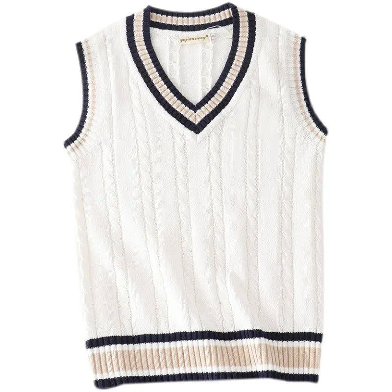 Vestă din tricot cu decolteu în V pentru bărbați | Pulover gros fără mâneci