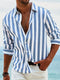 James Summer - Camicia da uomo a righe blu chiaro in misto lino e cotone con taglio casual