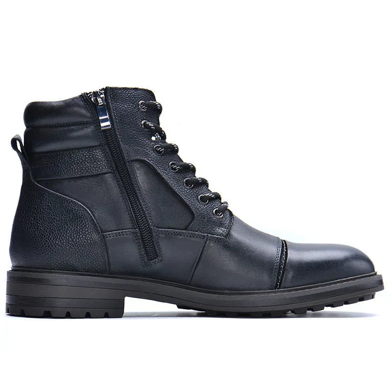Męskie buty z prawdziwej skóry z bocznym zamkiem i sznurowadłami | Wytrzymałe buty outdoorowe w stylu roboczym, idealne do codziennego noszenia