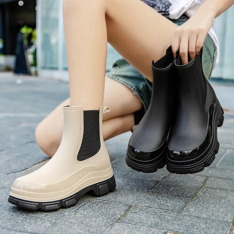 Botas de jardín ligeras para mujer | Botas de lluvia impermeables con plataforma | Botas de goma de media caña con suela antideslizante