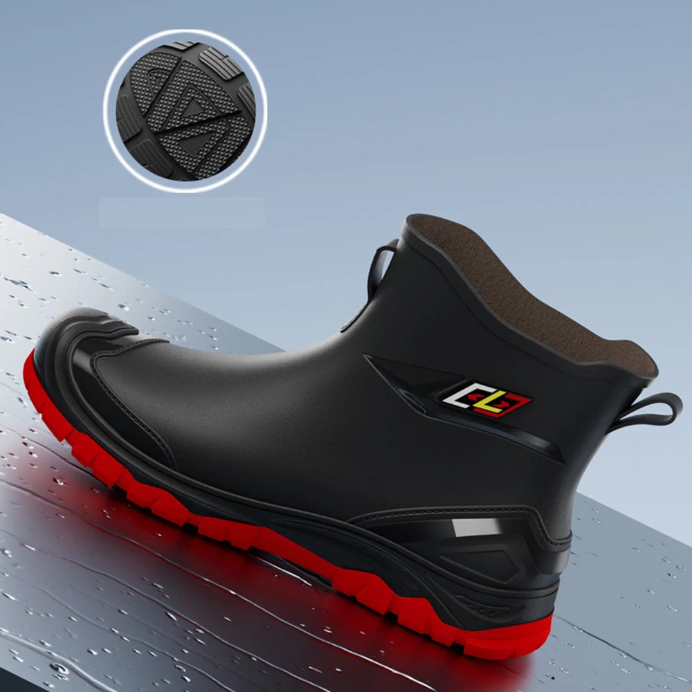Men's Waterproof Rubber Work Boots | Anti-Slip Rain Boots with Flat Tread and Rinse-Clean Finish for Outdoor Use