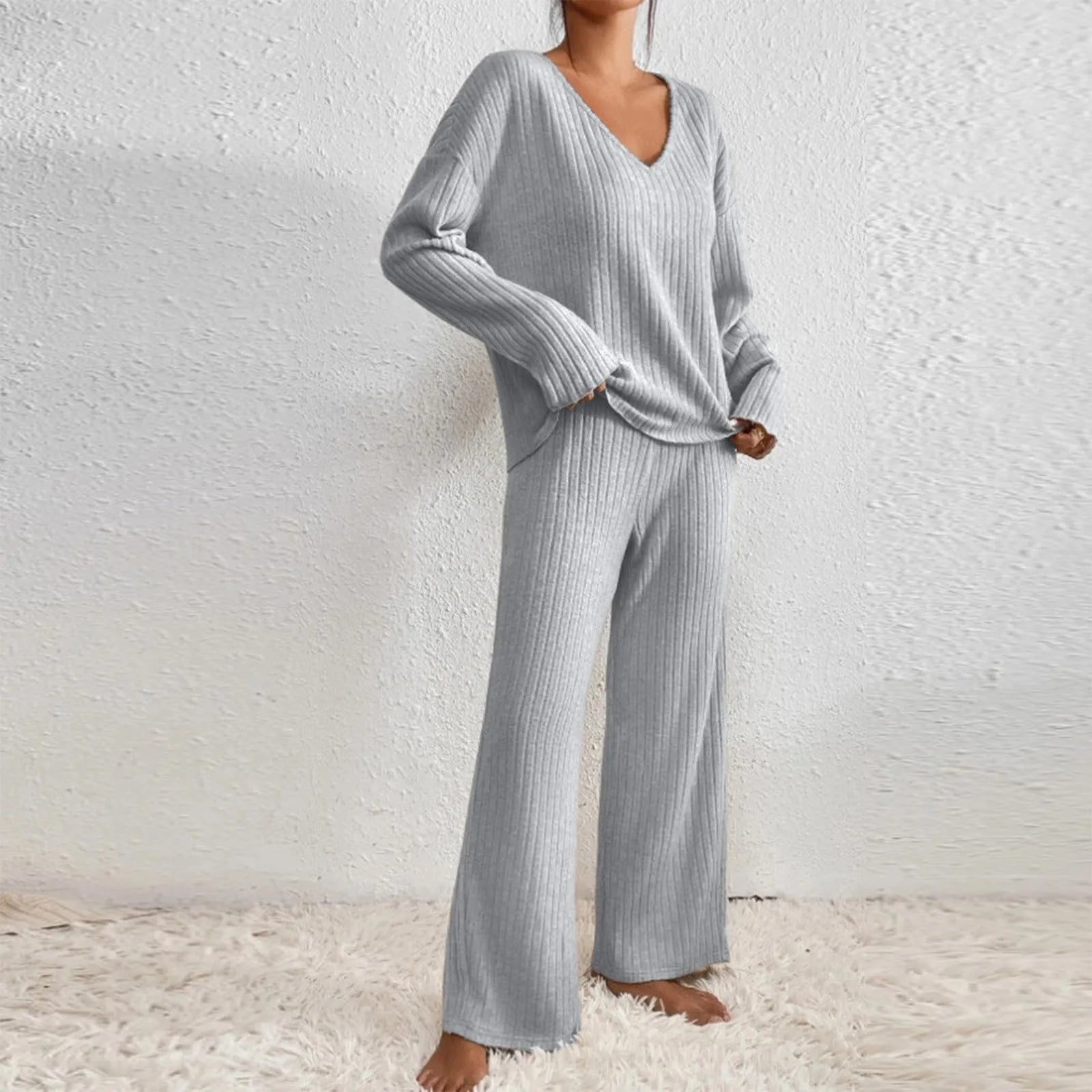 Ribbed V-Neck Sweater for Women - Image 10