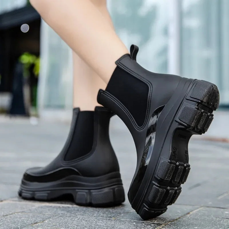 Botas de jardín ligeras para mujer | Botas de lluvia impermeables con plataforma | Botas de goma de media caña con suela antideslizante