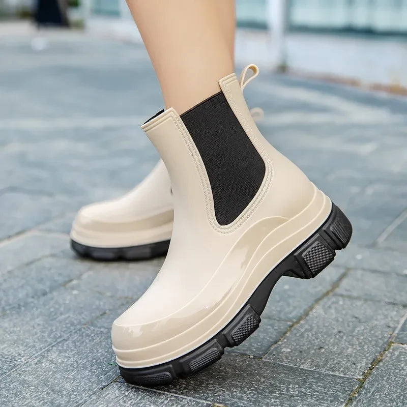 Botas de jardín ligeras para mujer | Botas de lluvia impermeables con plataforma | Botas de goma de media caña con suela antideslizante