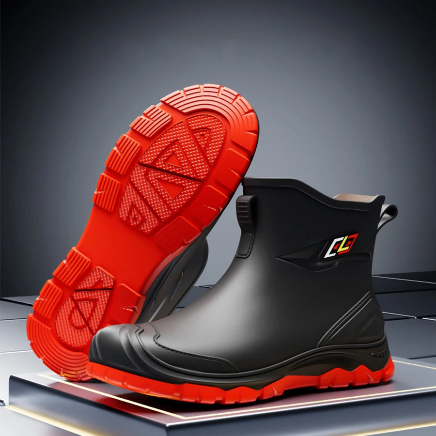Men's Waterproof Rubber Work Boots | Anti-Slip Rain Boots with Flat Tread and Rinse-Clean Finish for Outdoor Use