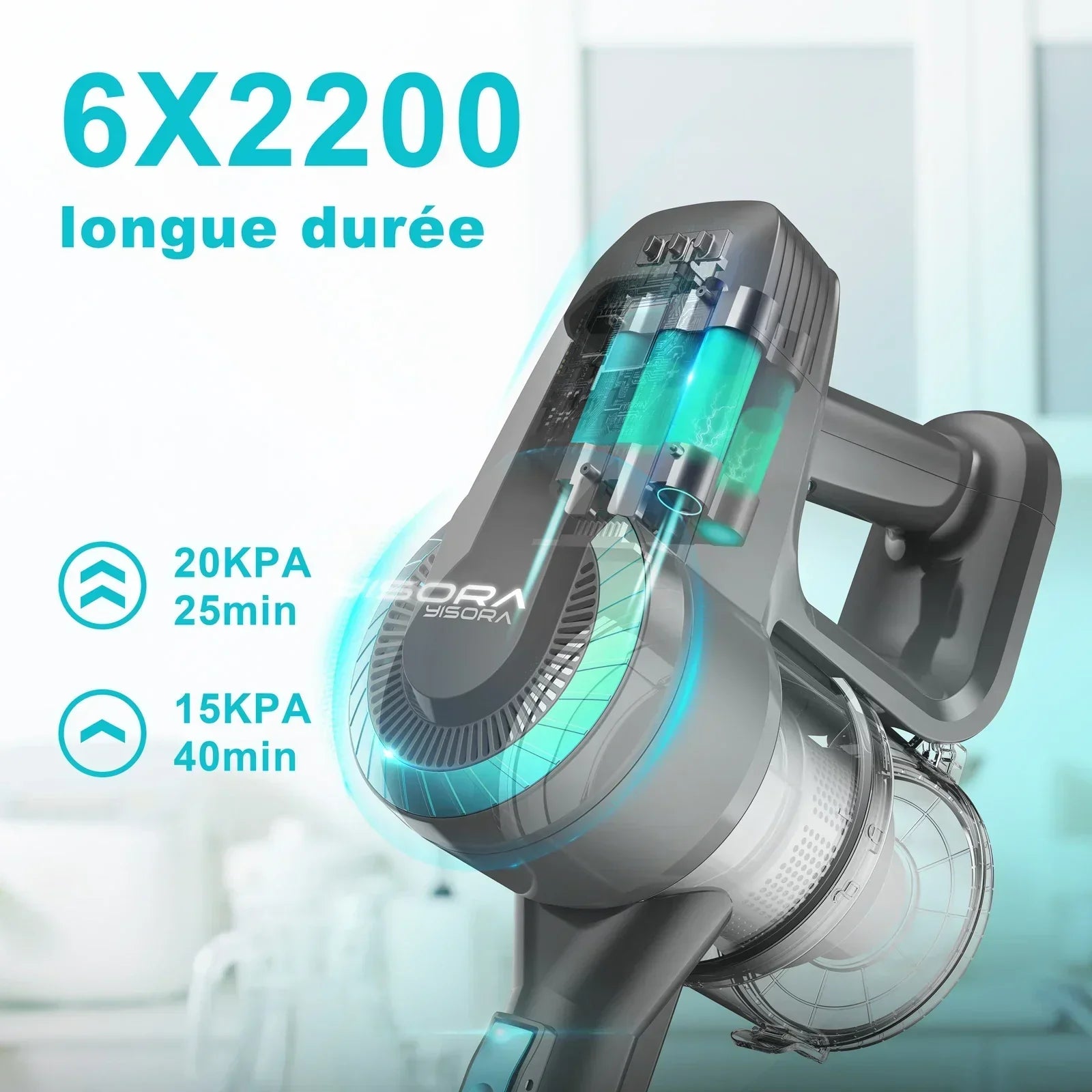 Bezdrôtový vysávač 6 v 1 - s LED kefou, 2200mAh batériou a tichým používaním (65 dB)
