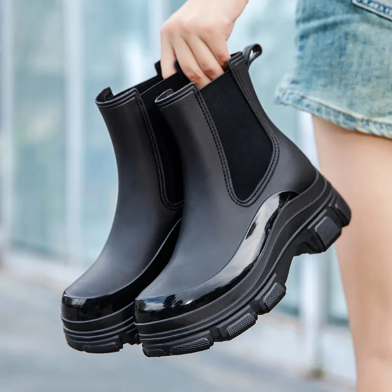 Botas de jardín ligeras para mujer | Botas de lluvia impermeables con plataforma | Botas de goma de media caña con suela antideslizante