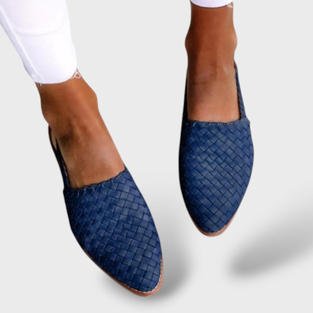 Ortopædiske slingback-sandaler i vævet læder til kvinder | Ergonomiske flade vandresko med svangstøtte og spids tå