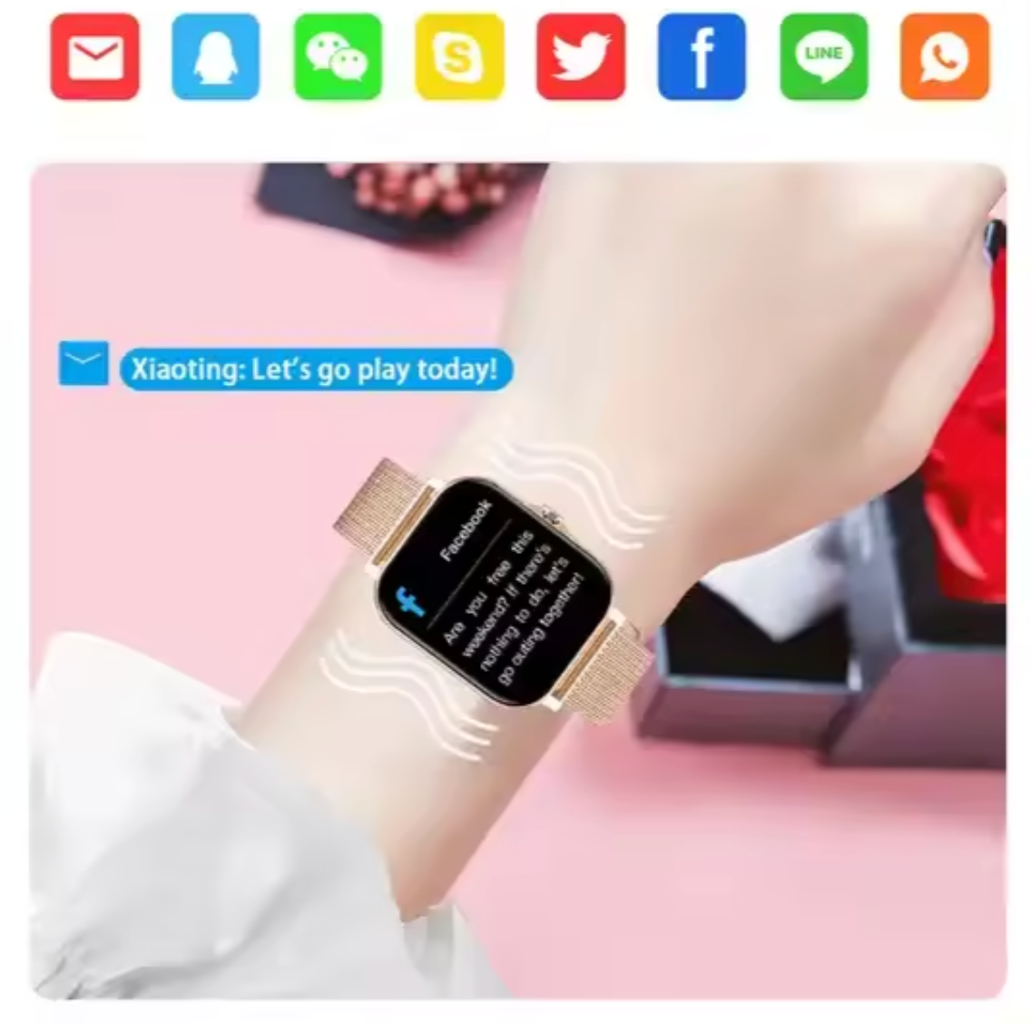 Dámske inteligentné hodinky s fitness trackerom a meraním srdcového tepu – tenké zdravotné hodinky pre iOS a Android – vodotesné podľa normy IP67
