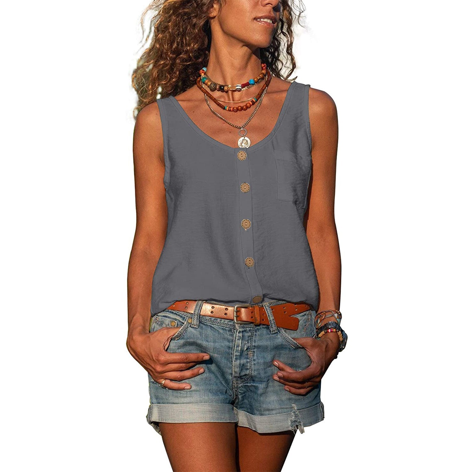 Canotta da donna slim fit | Top estivo senza maniche in stile Ibiza | Capo basic da tutti i giorni, traspirante e versatile per donna | Morbida al tatto
