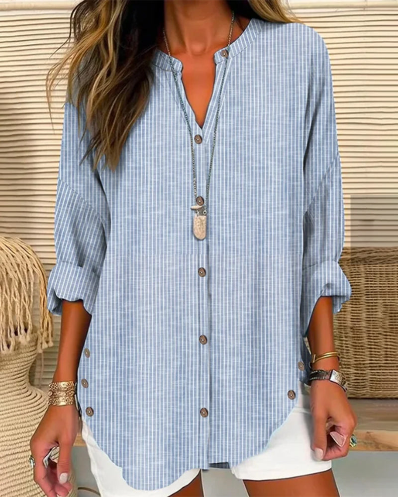 Sophie | Lange Gestreepte Blouse Dames met Knoopdetails voor Zomerstijl 0