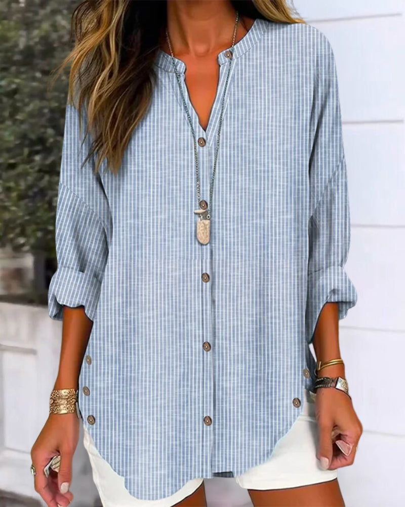 Sophie | Lange Gestreepte Blouse Dames met Knoopdetails voor Zomerstijl 3