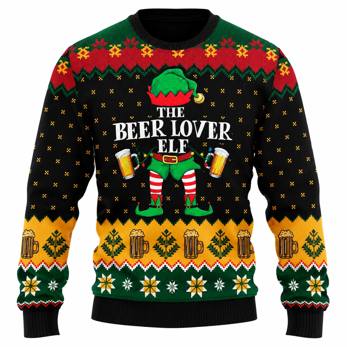 Maglione natalizio da uomo “Jingle Beers” – Divertente pullover unisex con stampa 3D a tema festivo
