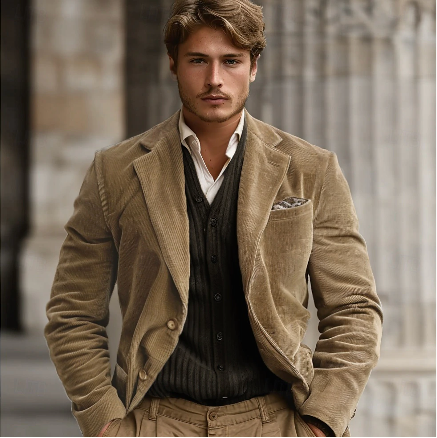 Notch Lapel Corduroy Blazer for Men - Image 3