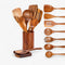 Teak Kitchen Utensil Set | 9-Piece Wooden Cooking Spoons with Holder | Heat Resistant Non-Stick Cookware Tools for Everyday Use