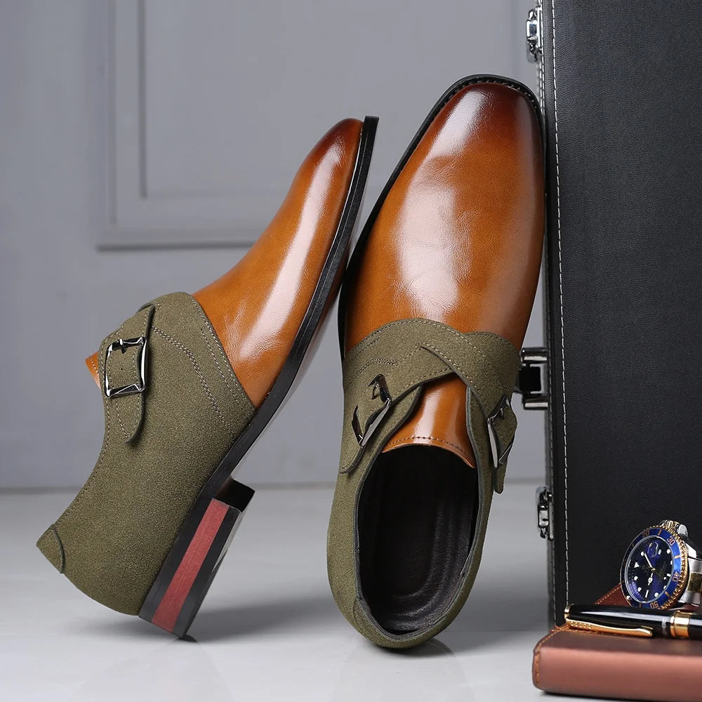 Zapatos de hombre con correa tipo «monk» de cuero y una sola hebilla | Zapatos clásicos de vestir para el trabajo y eventos | Acabado pulido