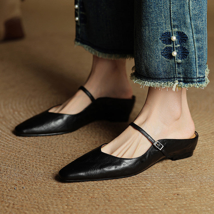 MEELANO Triton | Damemules i ægte læder – Smarte slip-on loafers og raffinerede håndlavede puder Sort