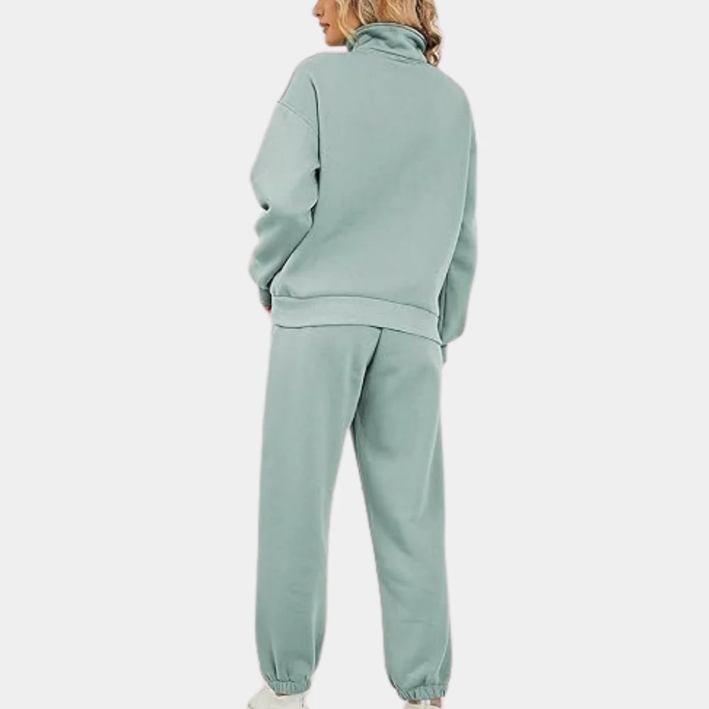 Set de trening din fleece cu fermoar pe jumătate pentru femei | Set de jogging din două piese, compus din hanorac și pantaloni de jogging | Set de îmbrăcăminte casual și confortabilă pentru acasă