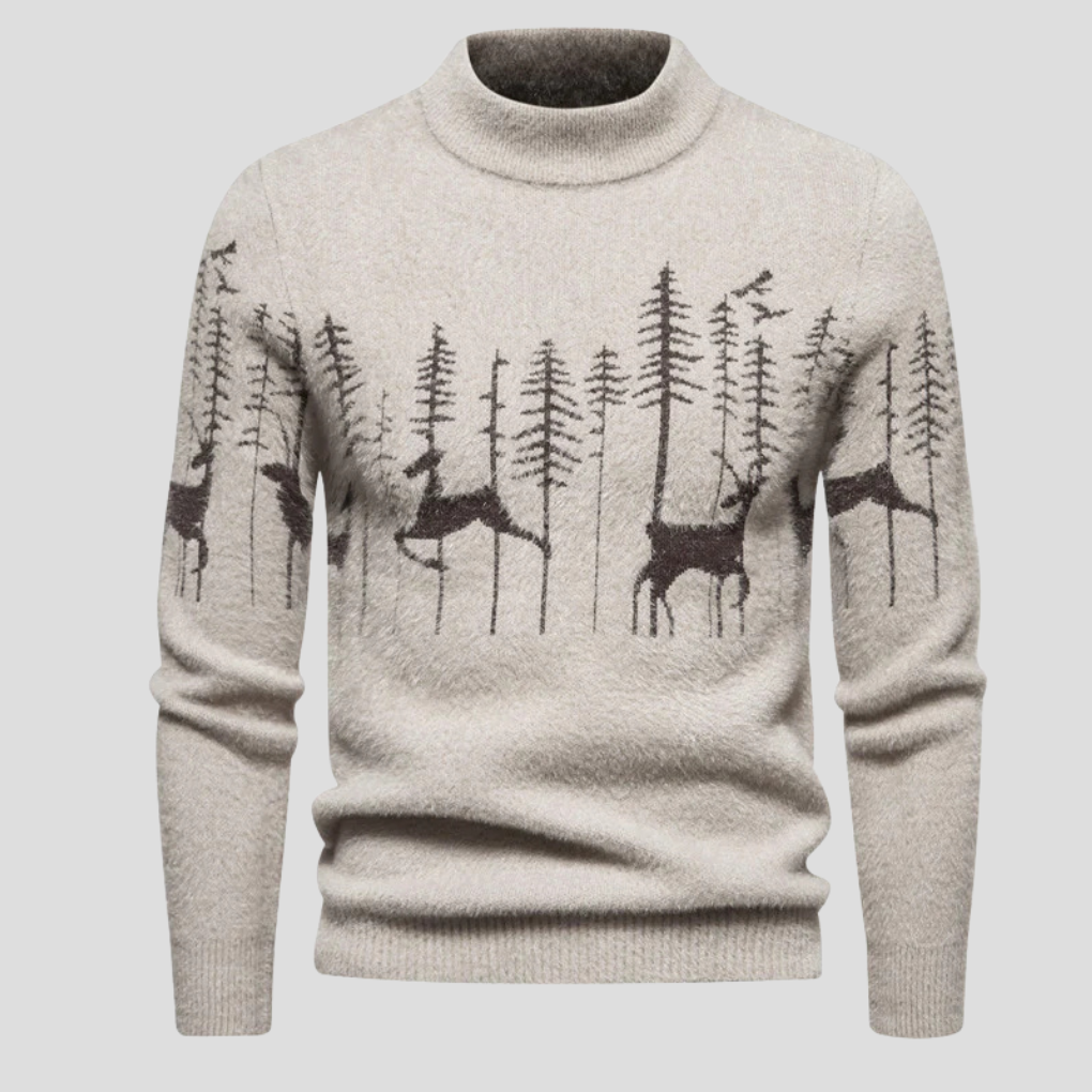 Jersey navideño para hombre - Jersey de algodón con estampado festivo - Jersey de invierno de corte regular y cuello redondo