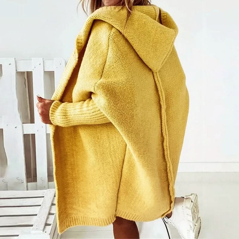 Cárdigan con capucha para mujer - Jersey de punto oversize con abertura frontal - Prenda cruzada de corte holgado, larga hasta la rodilla, ideal para combinar y disfrutar de una comodidad informal
