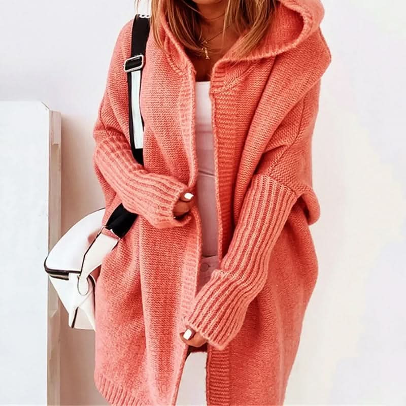 Cárdigan con capucha para mujer - Jersey de punto oversize con abertura frontal - Prenda cruzada de corte holgado, larga hasta la rodilla, ideal para combinar y disfrutar de una comodidad informal