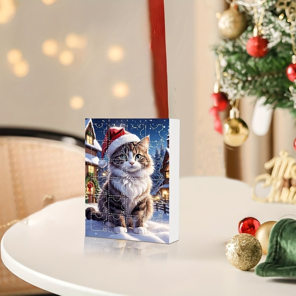 Mačací adventný kalendár s 24 retro akrylovými príveskami | Vintage darček na odpočítavanie do Vianoc pre milovníkov mačiek a majiteľov domácich zvierat