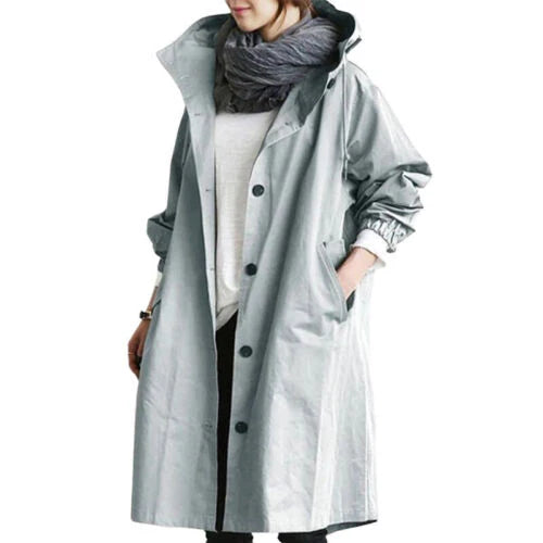 Trench lungo da donna con cappuccio