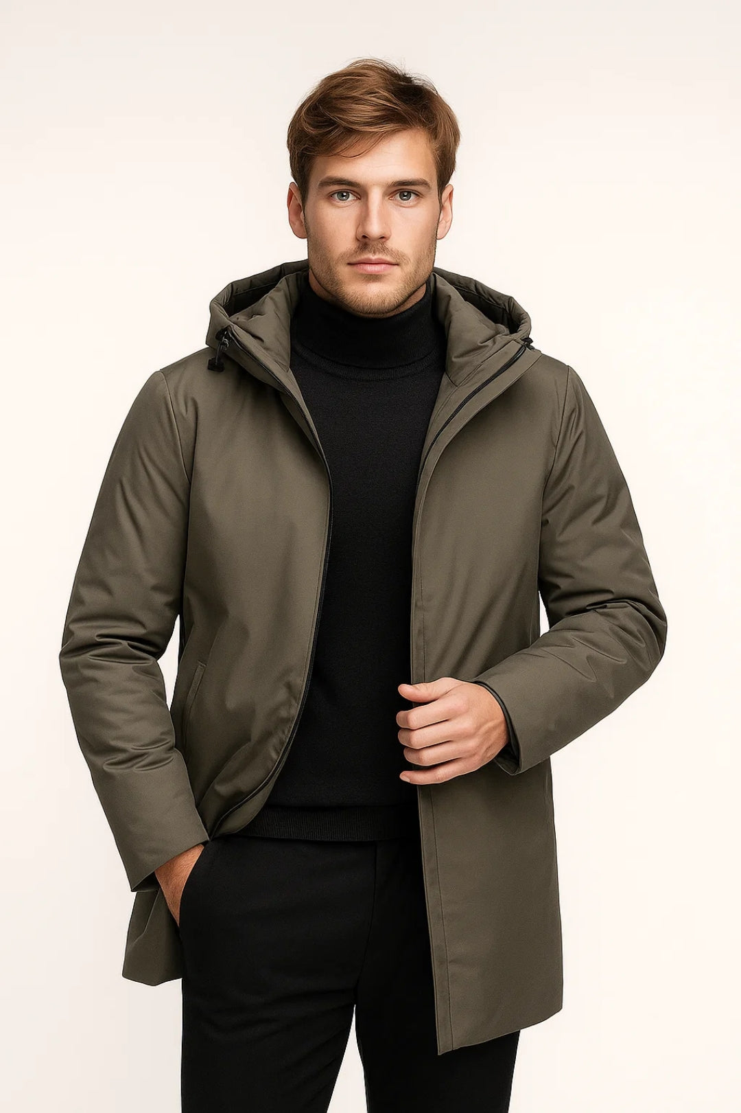 Hooded Mid-Length Coat for Men - Image 1