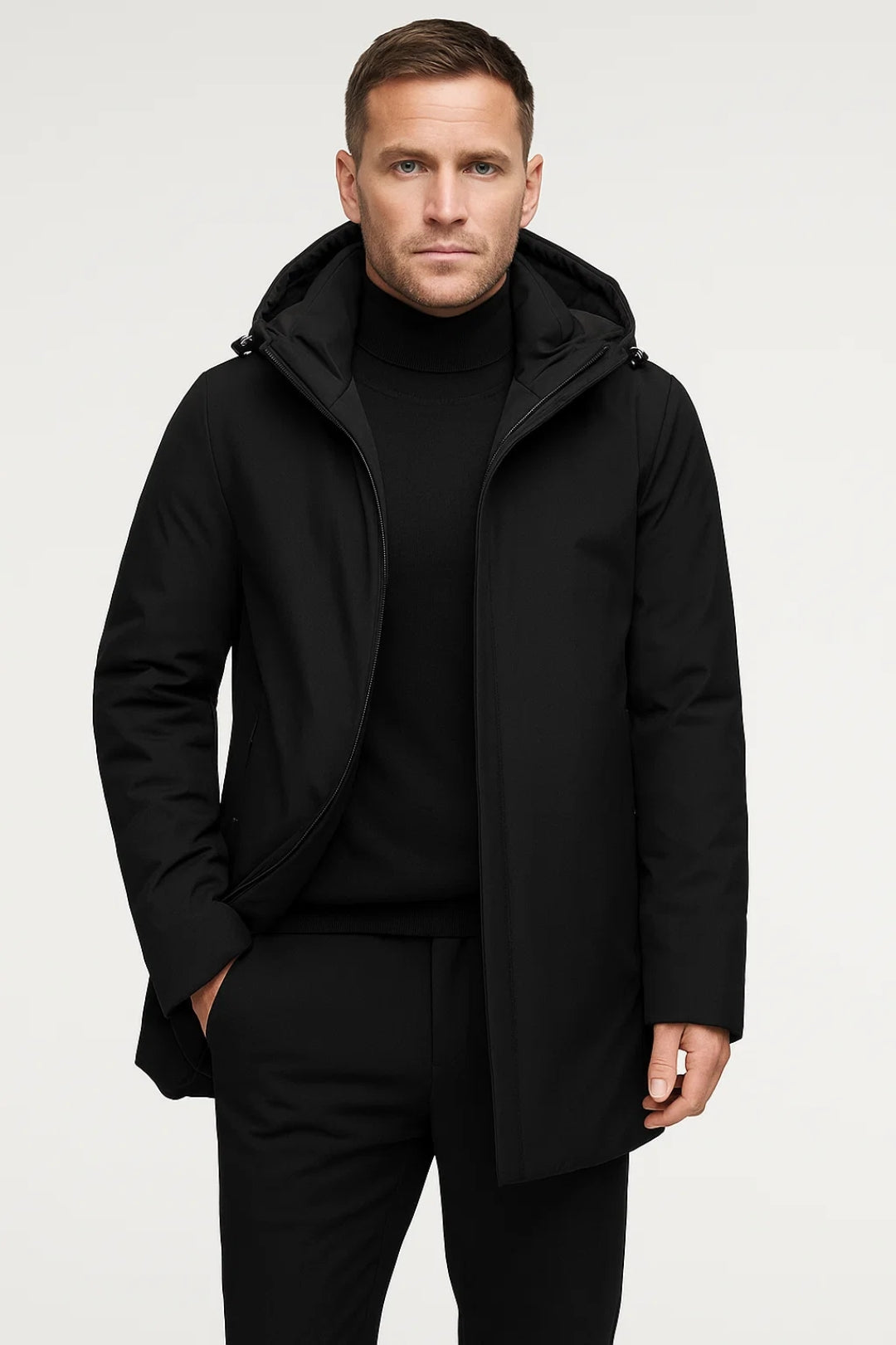 Hooded Mid-Length Coat for Men - Image 3