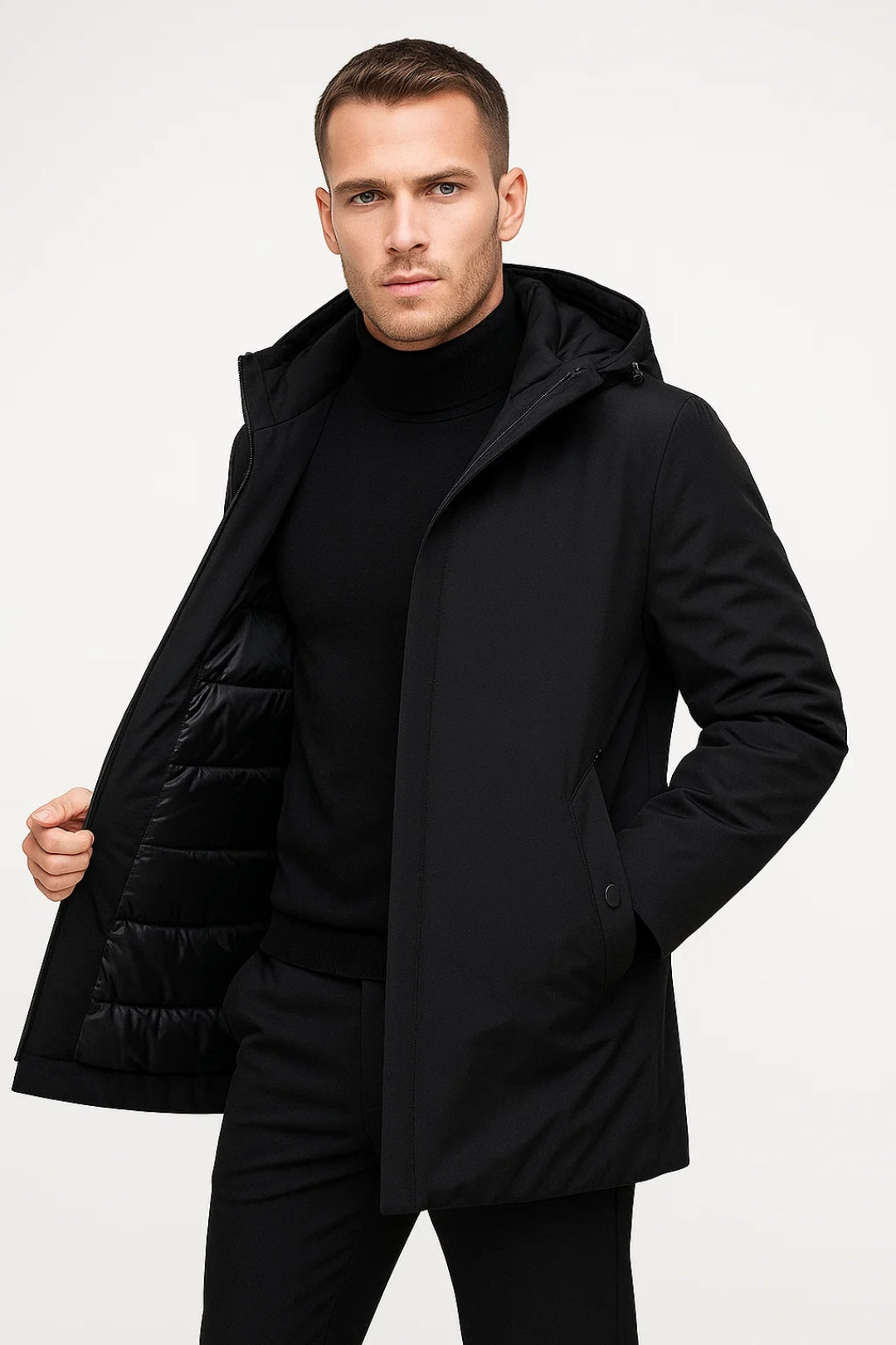 Hooded Mid-Length Coat for Men - Image 4