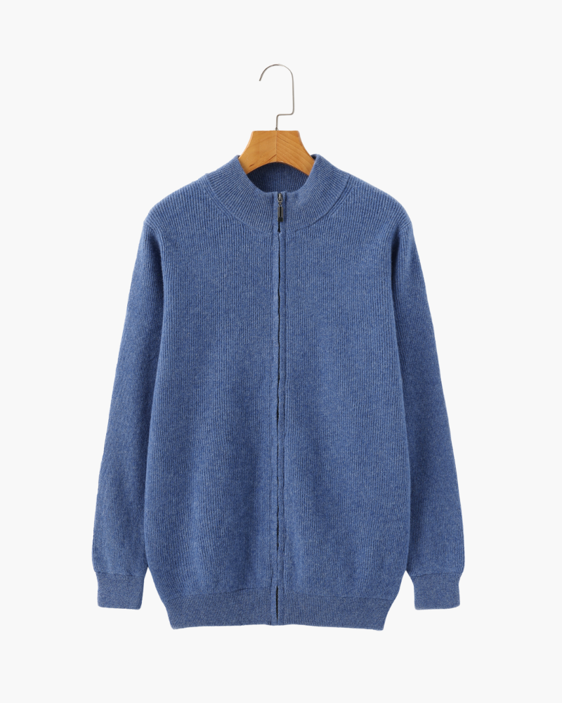 Cárdigan de otoño para hombre, de punto elástico, con cremallera y cuello alto