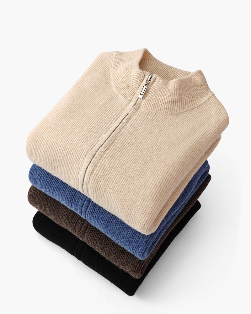 Cárdigan de otoño para hombre, de punto elástico, con cremallera y cuello alto