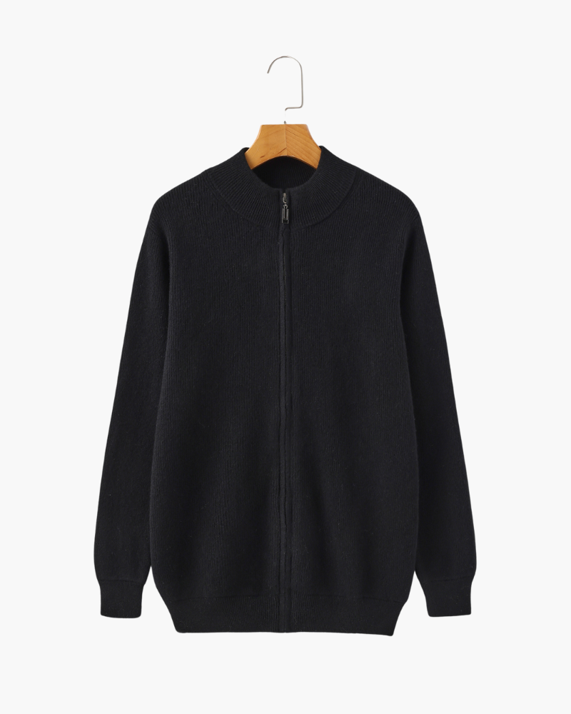 Cárdigan de otoño para hombre, de punto elástico, con cremallera y cuello alto
