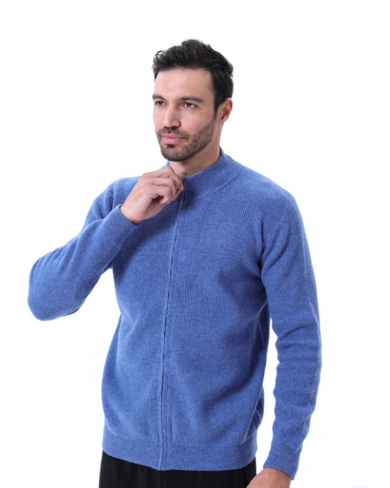 Cárdigan de otoño para hombre, de punto elástico, con cremallera y cuello alto