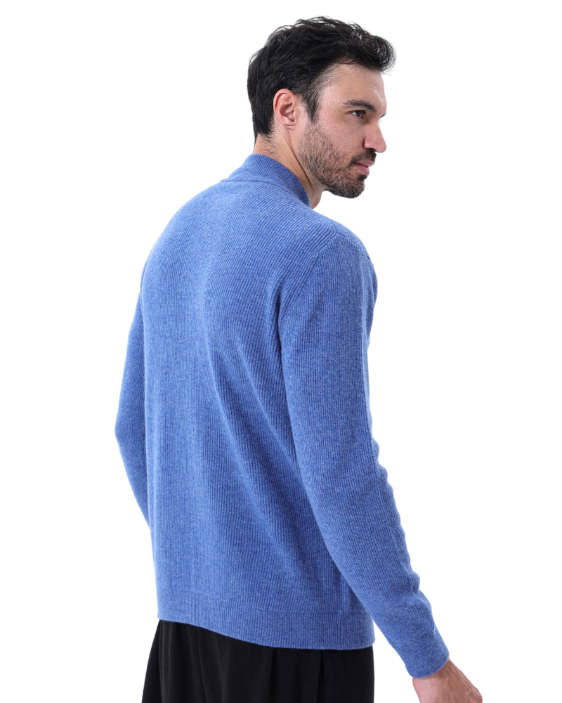Cárdigan de otoño para hombre, de punto elástico, con cremallera y cuello alto
