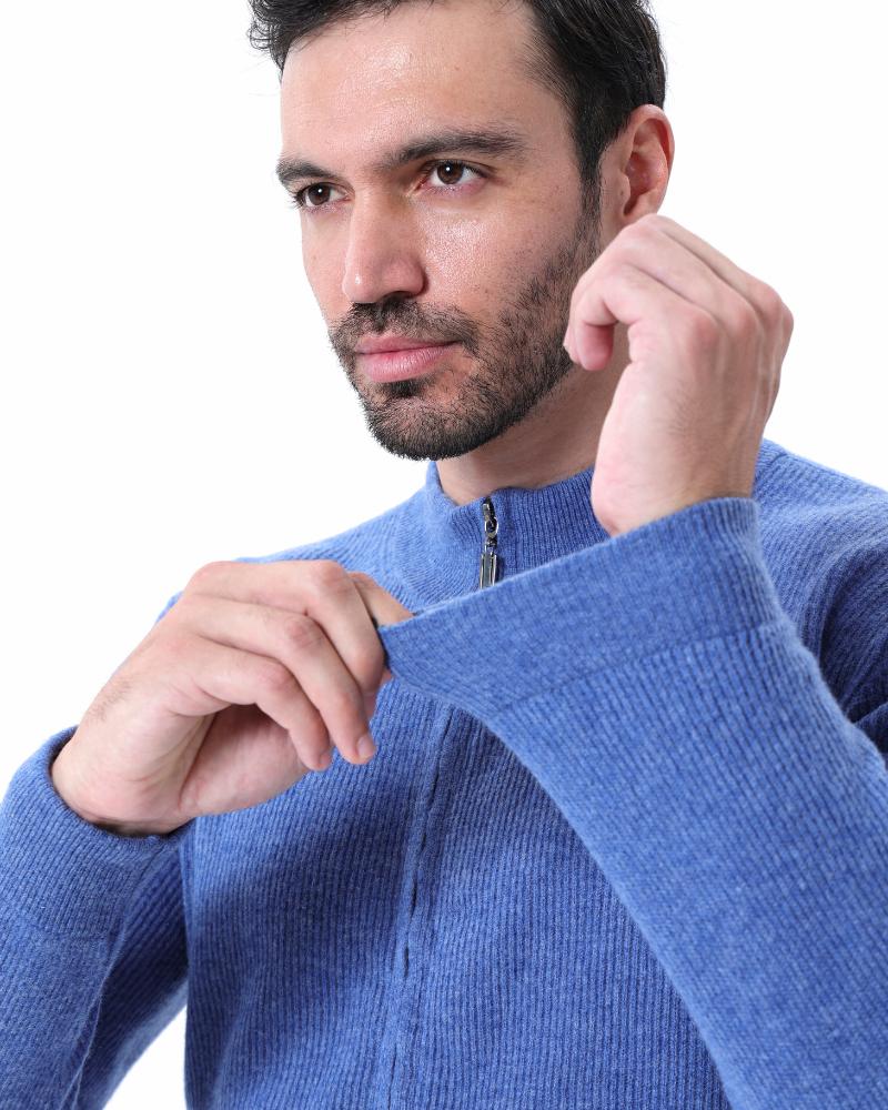 Cárdigan de otoño para hombre, de punto elástico, con cremallera y cuello alto