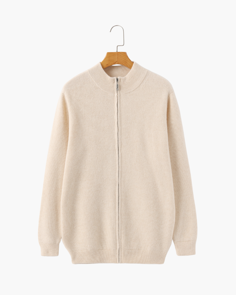 Cárdigan de otoño para hombre, de punto elástico, con cremallera y cuello alto