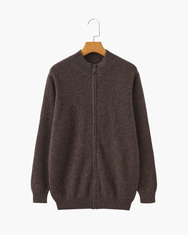 Cárdigan de otoño para hombre, de punto elástico, con cremallera y cuello alto