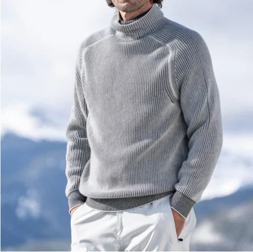 Pull à col roulé pour homme en maille côtelée beige