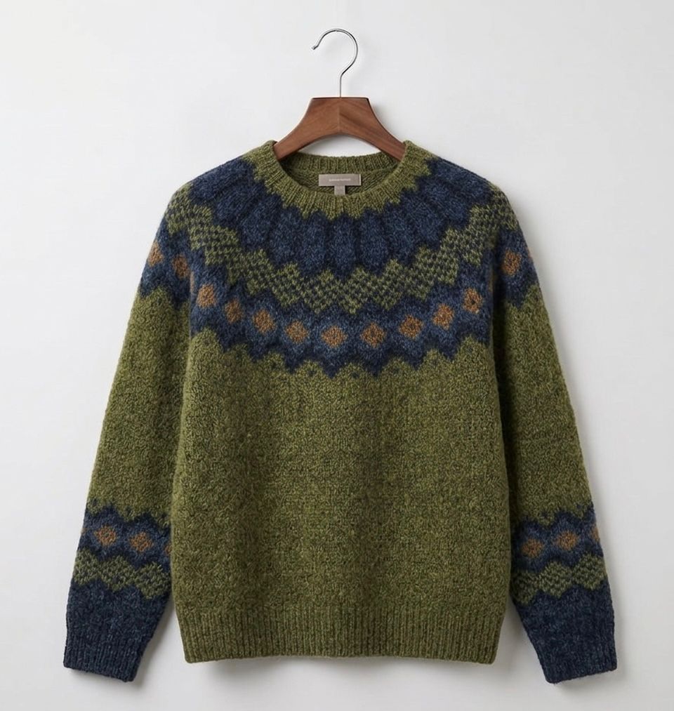Women's Fair Isle Knit Sweater - Warm Round Neck Nordic Pattern Jumper - Soft Brushed Acrylic Winter Pullover Knitwear