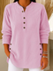 Haut à manches longues côtelé pour femme - Chemise Henley boutonnée sur le devant - Haut décontracté de tous les jours à la coupe ample, avec ourlet arrondi et boutons sur les côtés