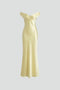 Women's Off-Shoulder Maxi Dress - Fitted Bodice Floor-Length Evening Gown with Folded Neckline - Elegant Formal Long Dress